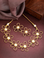 NVR Women's Gold Floral Shape Beaded Handcrafted Jewellery Set