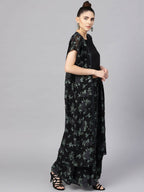 Ahalyaa Black Georgette Crepe Printed Top Palazzo Set With Jacket - Distacart