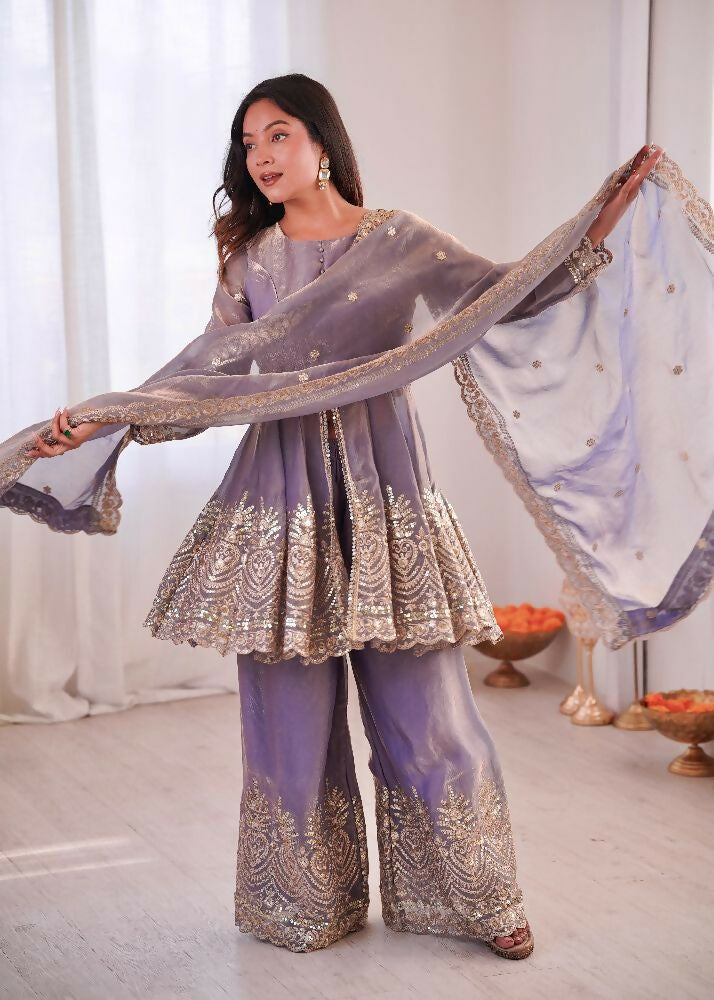 Teeya Creation Lavender Color Fendy Satin Silk Embroidery Work Party Wear Salwar Suit - Distacart