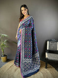 Joban Fashion Royal Blue Jacquard Woven Pattern Lichi Soft Silk Banarasi Saree