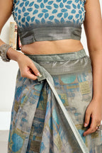 Joban Fashion  Dusty Brown Floral & Ethnic Motifs Linen Ready To Wear Saree With Unstitched Blouse - Distacart