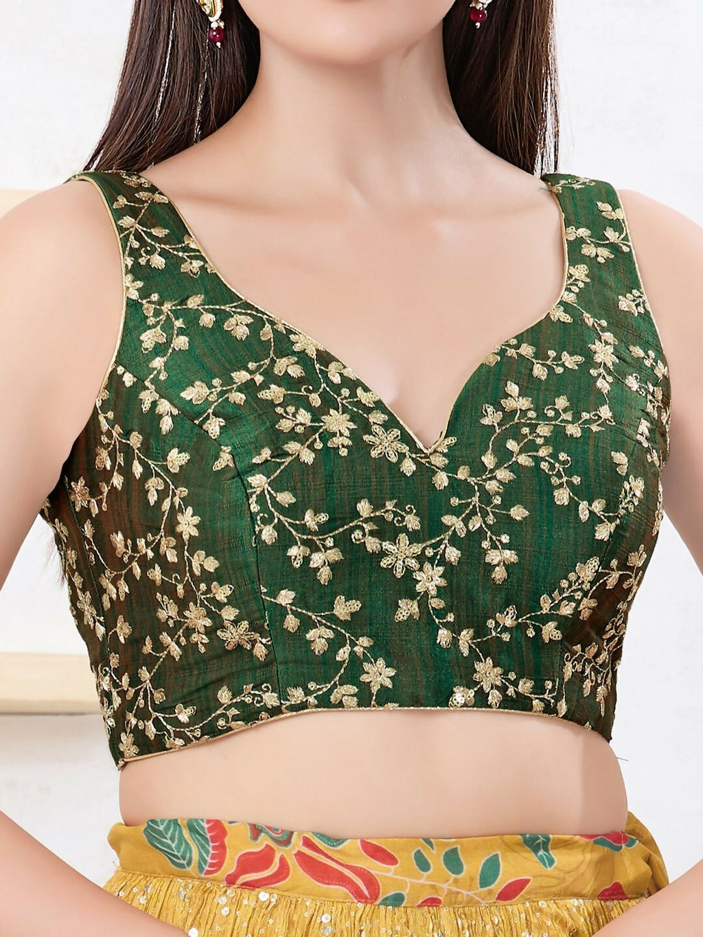Joban Fashion Dark-Green Mulberry Silk Sleeveless Back Open Blouse