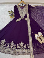 Teeya Creation Wine Color Faux Georgette Embroidery Work Long Party Wear Gown - Distacart