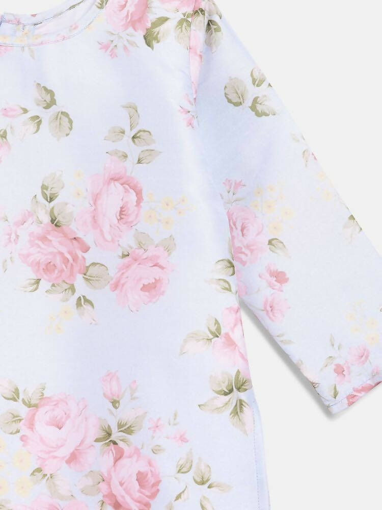 Ahalyaa Pink Polysilk Floral Printed Kids Kurta Dhoti Set For Girls
