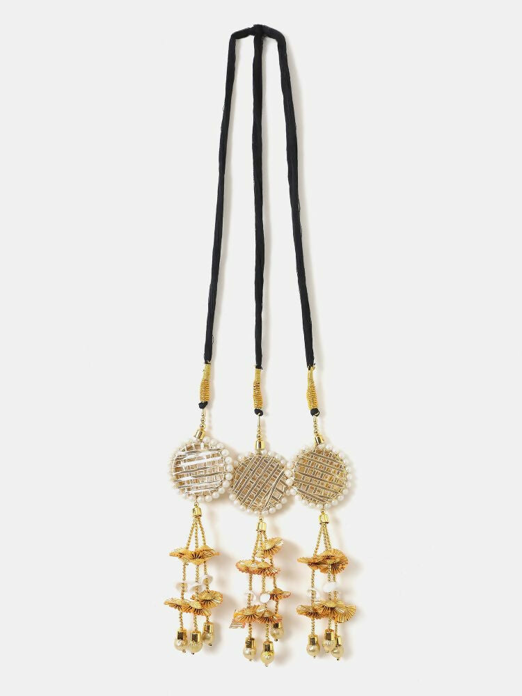Ruby Raang Gold Gota Pati Work And Threads With Pearls And Black Thread And Mirrors - Distacart