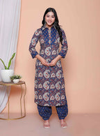 Miravan Womens Cotton Floral Printed Shirt-Collar Straight Kurta And Palazzo Set - Distacart