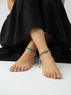 NVR Women Evil Eye Silver Plated Artificial Beads Anklet