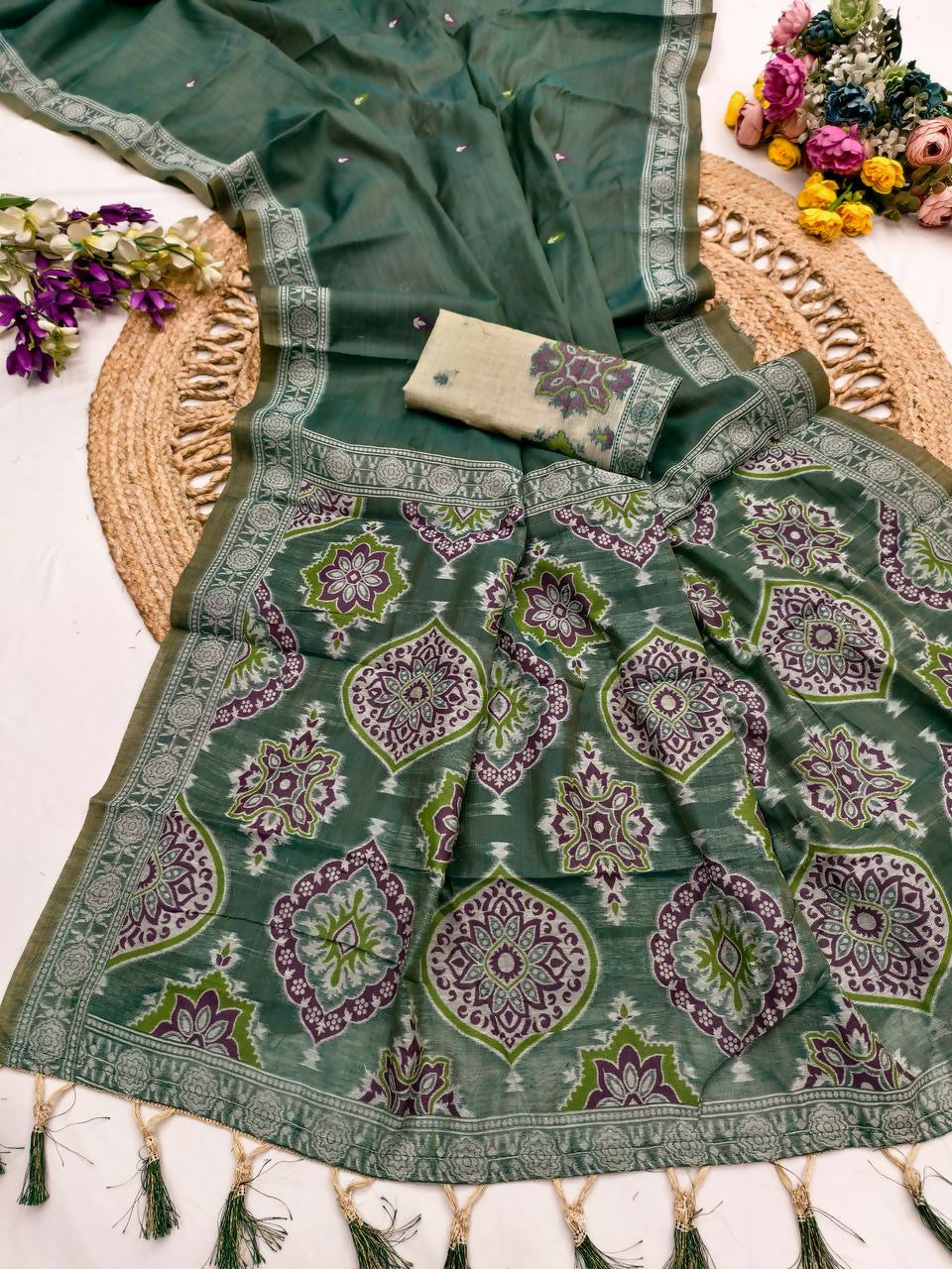 Vastranavya Morpeach Muga Cotton Meenakari & Azarakh Pallu Saree with Contrast Blouse - Distacart