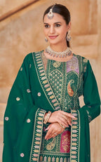Anaita Green Vichitra Silk Readymade Suit with Embroidery & Lace Work - Distacart