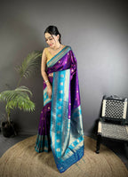 Joban Fashion Purple Banarasi Soft Silk Woven Butti Saree - Distacart