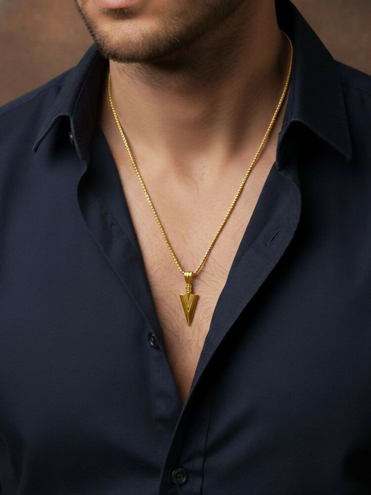 NVR Men's Arrow Shaped Gold Plated Pendant with Chain - Distacart