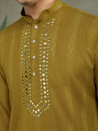 Vastranavya Rust Yellow Exclusive Viscose Rayon Festival Wear Real Mirror Work Kurta with Dupatta