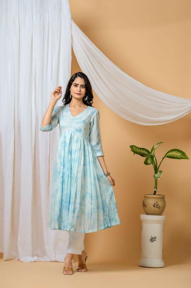 Joban Fashion Blue Tie & Dye Kurta Pant Set - Distacart
