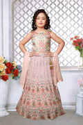 Kids Functional Designer Peach Faux Georgette Lehenga Choli - Aaradhna
