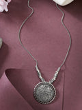 NVR Women's Silver-Toned Circular Shape Pendant with Chain