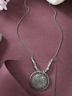 NVR Women's Silver-Toned Circular Shape Pendant with Chain