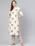 Vamika Printed Cotton Cream Party Wear/Casual Wear Kurta Set/Suit - Distacart