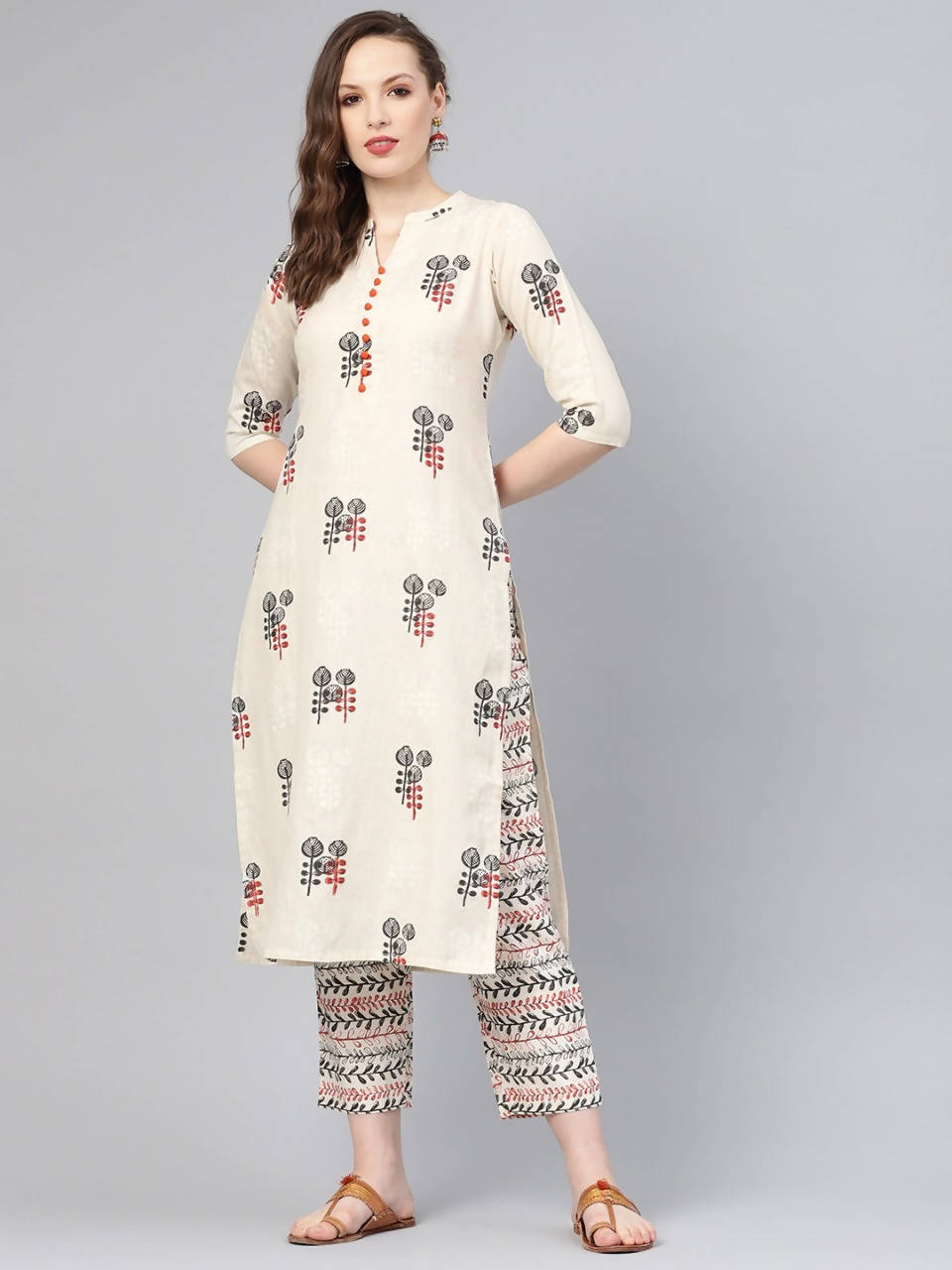 Vamika Printed Cotton Cream Party Wear/Casual Wear Kurta Set/Suit - Distacart