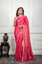 Morchari Pink Pure Chiffon Hand Embroidery Saree And Stitched Blouse - Distacart