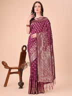 Shree Shyam Fashion Lichi Silk Purple Saree - Distacart