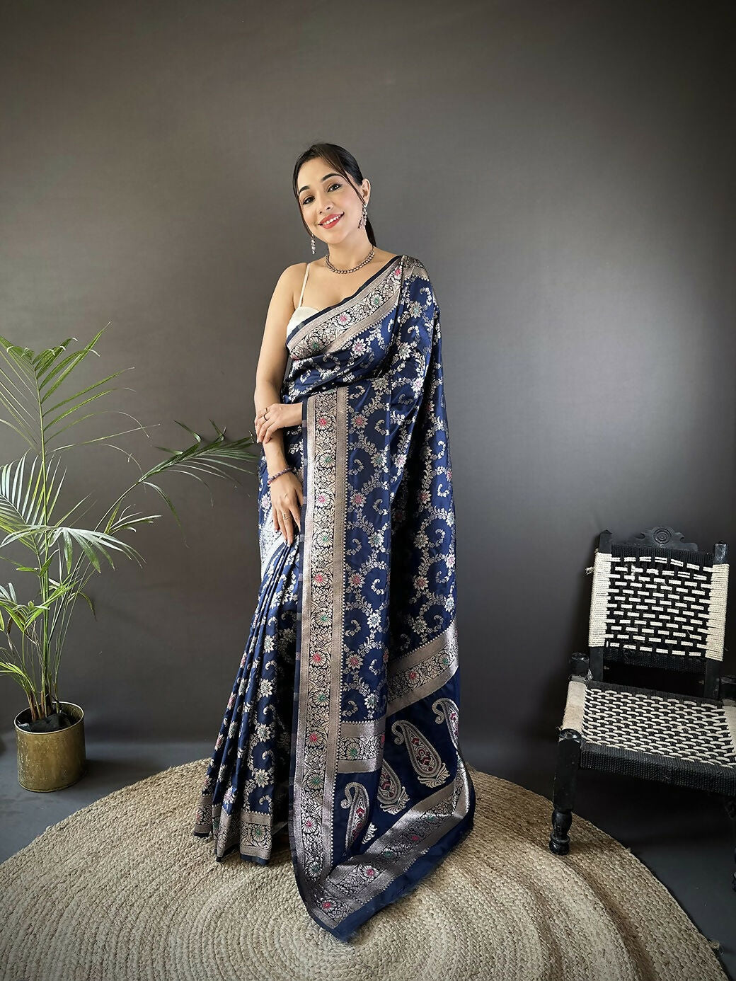 Joban Fashion Blue Meenakari Banarasi Silk Sarees