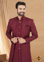 Joban Fashion Men's Maroon Heavy Art Silk Plain Indowestern
