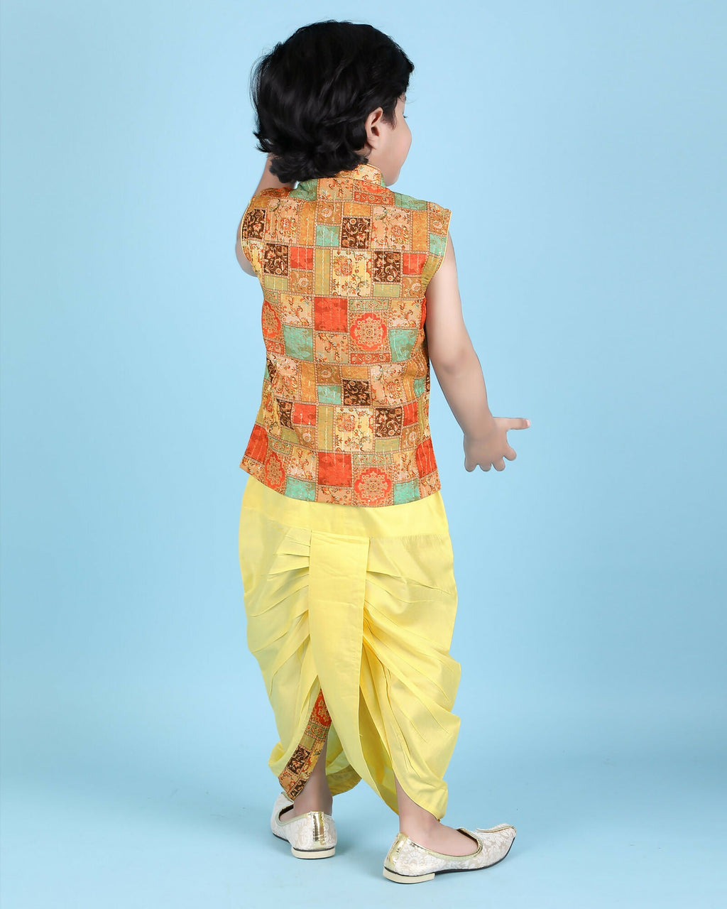 Joban Fashion Kids Island Cotton Sleeveless printed Kurta and Solid Dhoti - Yellow - Distacart