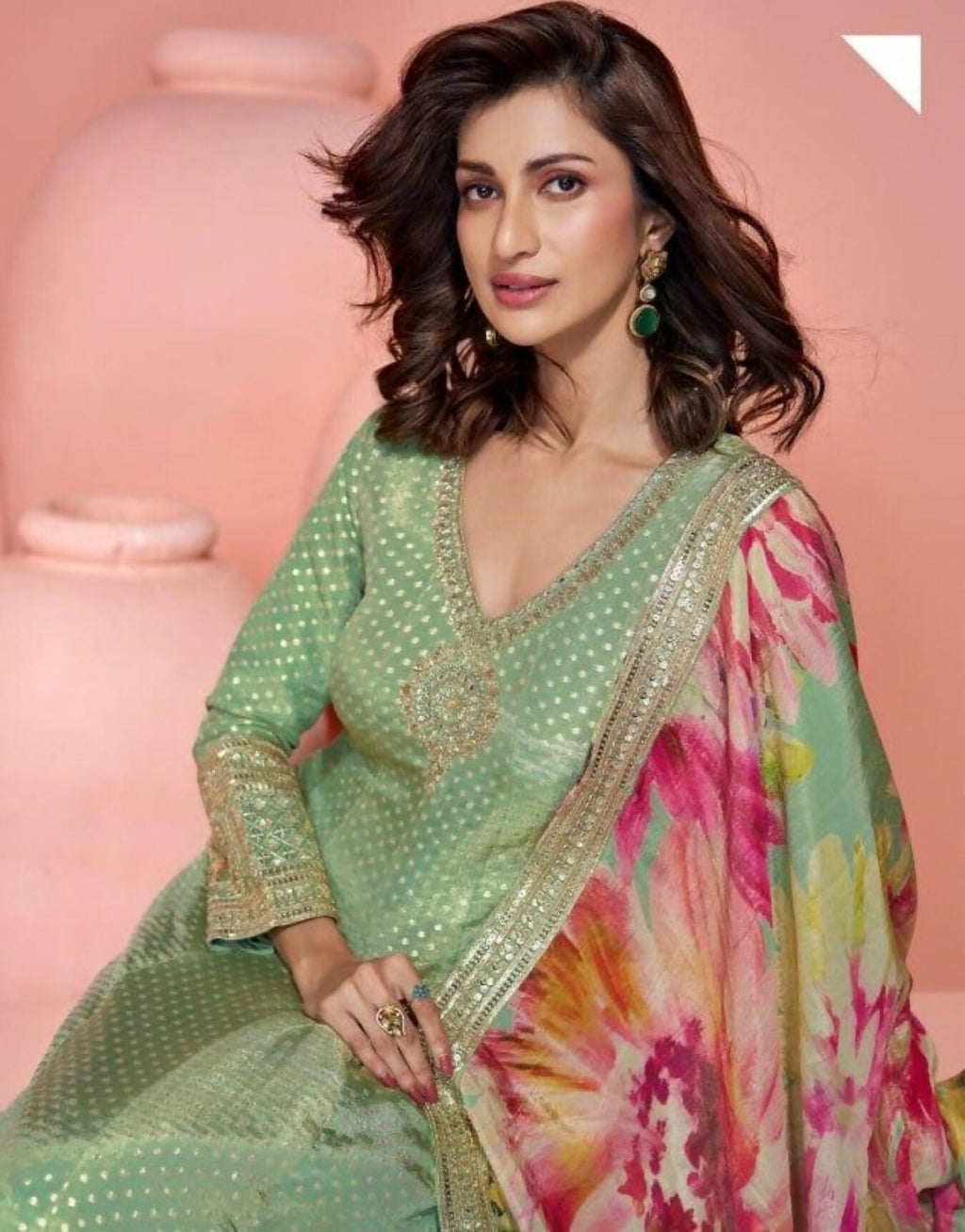 Anaita Green Shimmer Stitched Anarkali Suit with Sequins Embroidery Foil Stitch Work - Distacart