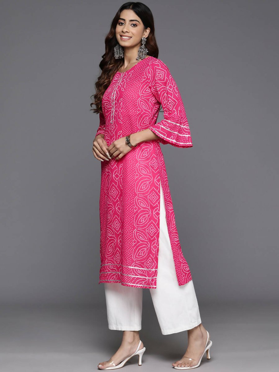 Ahalyaa Women Beige Floral Printed Regular Gotta Patti Kurta - Pink