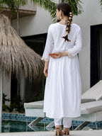 The52 White Women's Gorgeous Embroidered Chanderi Fabric Straight Kurta, Pant and Dupatta Set - Distacart
