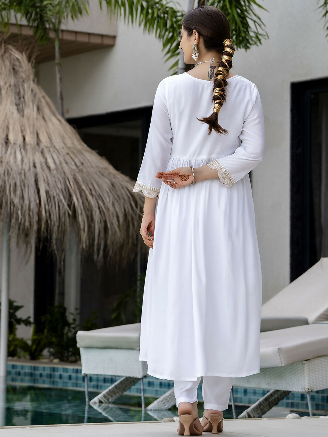 The52 White Women's Gorgeous Embroidered Chanderi Fabric Straight Kurta, Pant and Dupatta Set - Distacart