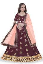 Dwiden Maroon Kamal Tafetta Sattin Semi-Stitched Girl's Lehenga Choli