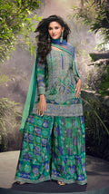 Anaita Blue Chinon Stitched Suit with Embroidery & Sequence Work - Distacart