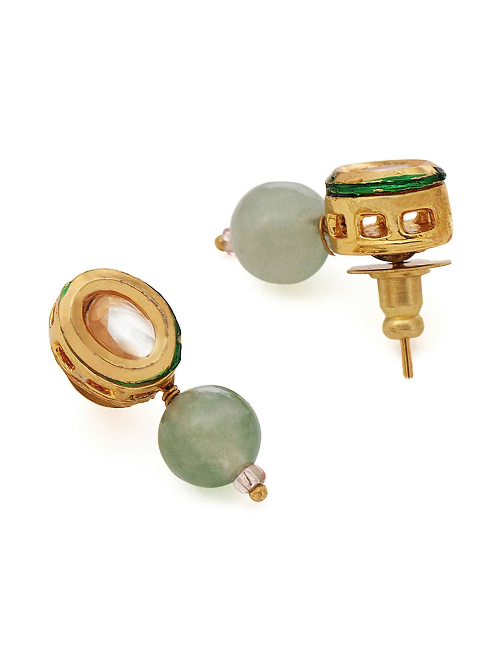 Ruby Raang Green Aventurine Kundan Studs - Distacart