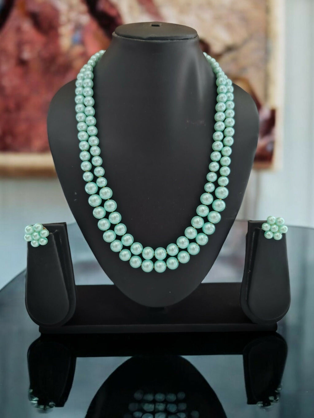 Inhanns Everyday Workwear Pearl Set (Double Layered Pearls) - Light Green