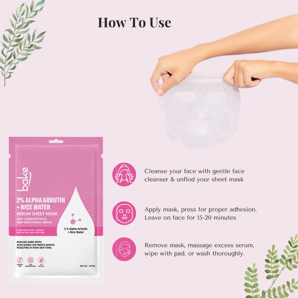 Bake 2% Alpha Arbutin + Rice Water Serum Sheet Mask - Distacart