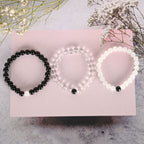 NVR Men & Women Transparent & White & Black Marbel Crystal Elasticated Bracelet - Distacart