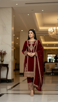 Teeya Creation Maroon Color Velvet Fabric Designer Embroidery Work Suit - Distacart