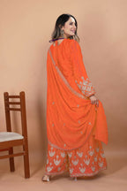 Teeya Creation Orange Chinon Embroidery Work Party Wear Palazzo Suit - Distacart