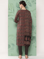 Yufta Women Black & Red Floral Printed Pure Cotton Kurta with Trousers & With Dupatta