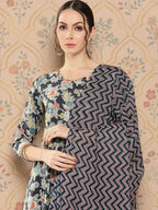 Yufta Women Floral Printed Regular Pure Cotton Kurta with Trousers & With Dupatta