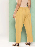Yufta Women Plus Size Beige Cotton Ethnic Trousers