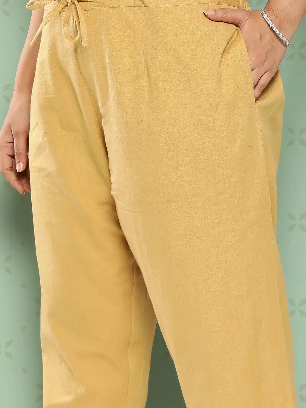 Yufta Women Plus Size Beige Cotton Ethnic Trousers