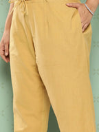 Yufta Women Plus Size Beige Cotton Ethnic Trousers
