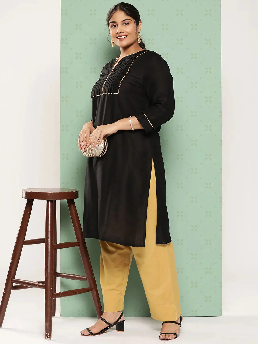 Yufta Women Plus Size Beige Cotton Ethnic Trousers