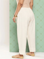 Yufta Women Plus Size Cream Pure Cotton Ethnic Trousers
