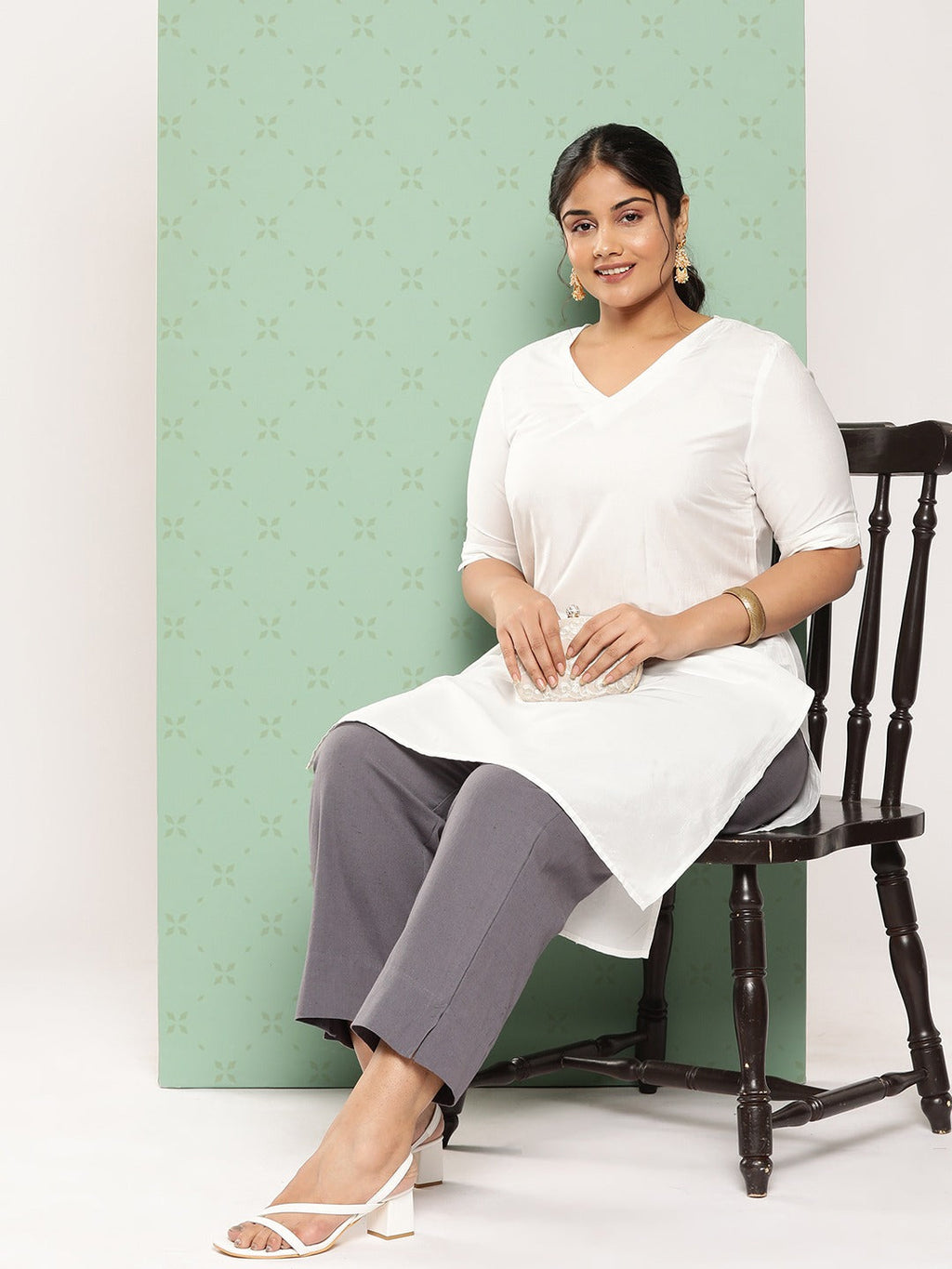 Yufta Women Plus Size Grey Cotton Ethnic Trousers