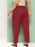 Yufta Women Plus Size Maroon Cotton Ethnic Trousers