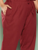 Yufta Women Plus Size Maroon Cotton Ethnic Trousers