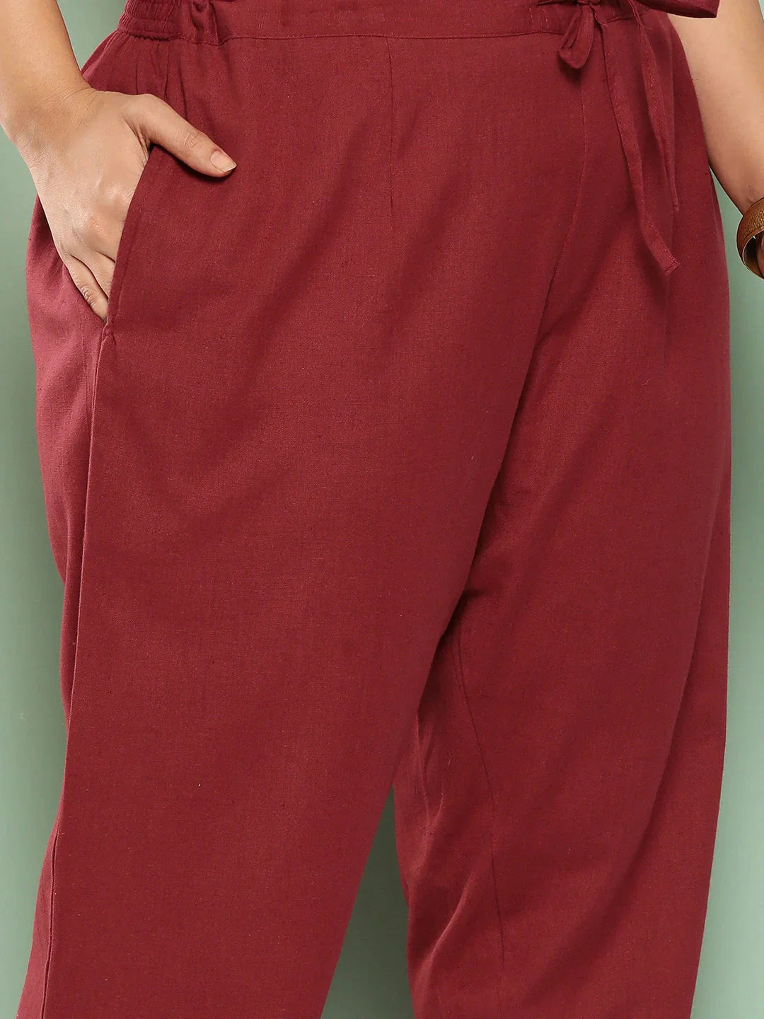 Yufta Women Plus Size Maroon Cotton Ethnic Trousers